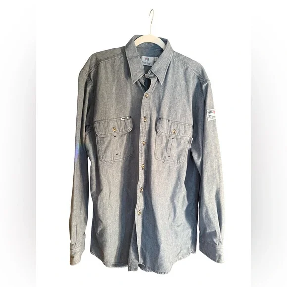 Tyndale EUC Sz L x2 Light Green & Blue Work Shirts Long Sleeve Button-Up (0737)